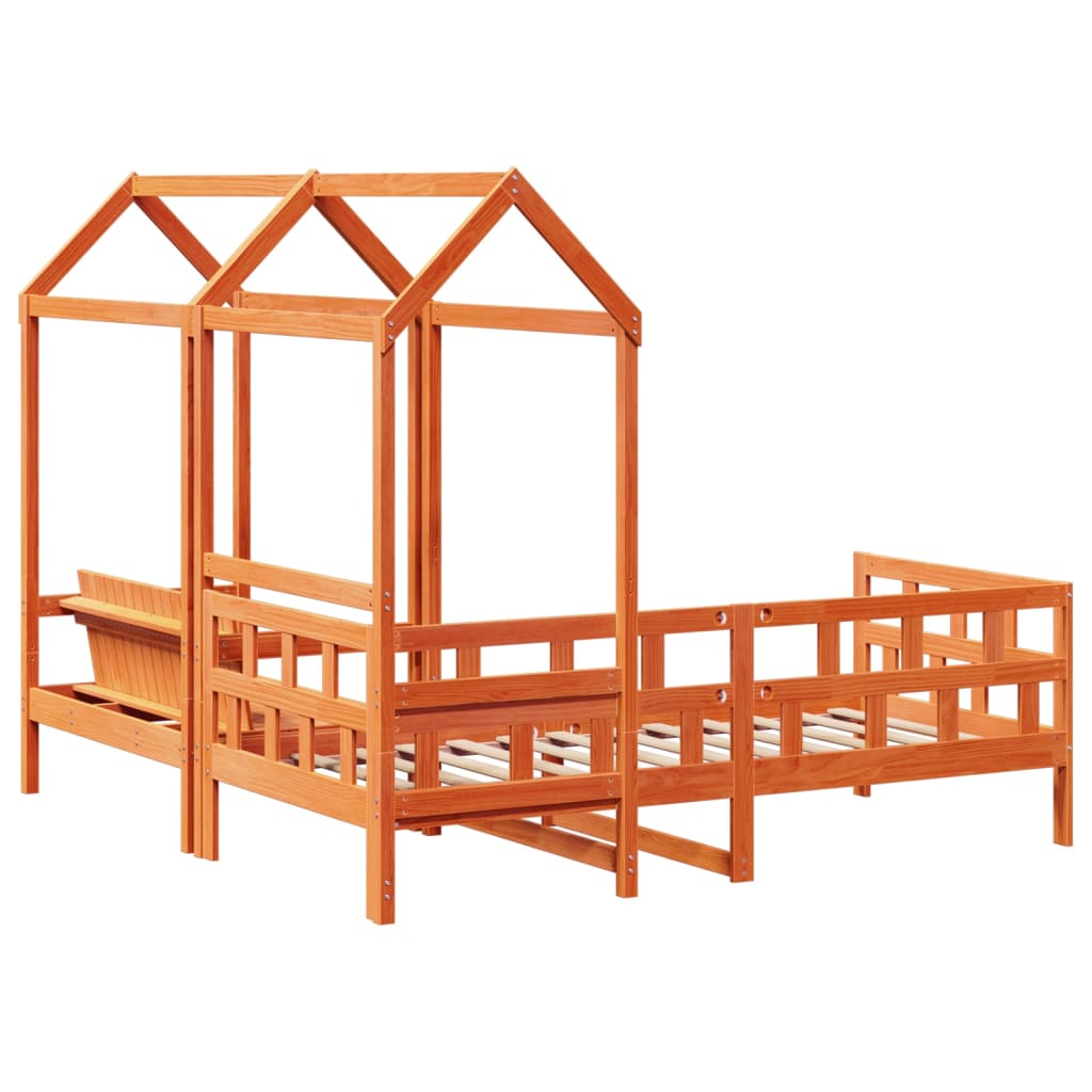Set dnevnog kreveta s krovom voštano smeđi 90x200 cm borovina