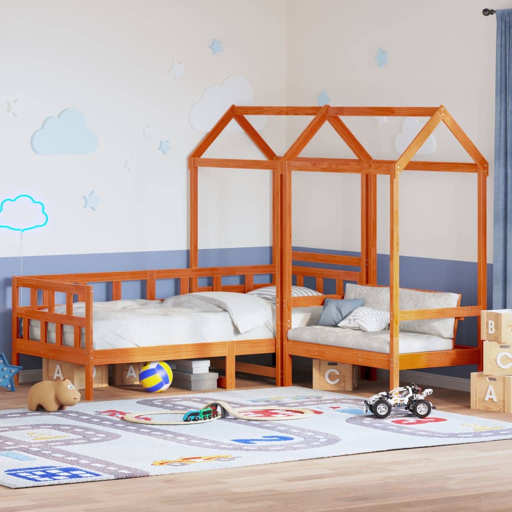 Set dnevnog kreveta s krovom voštano smeđi 90x200 cm borovina