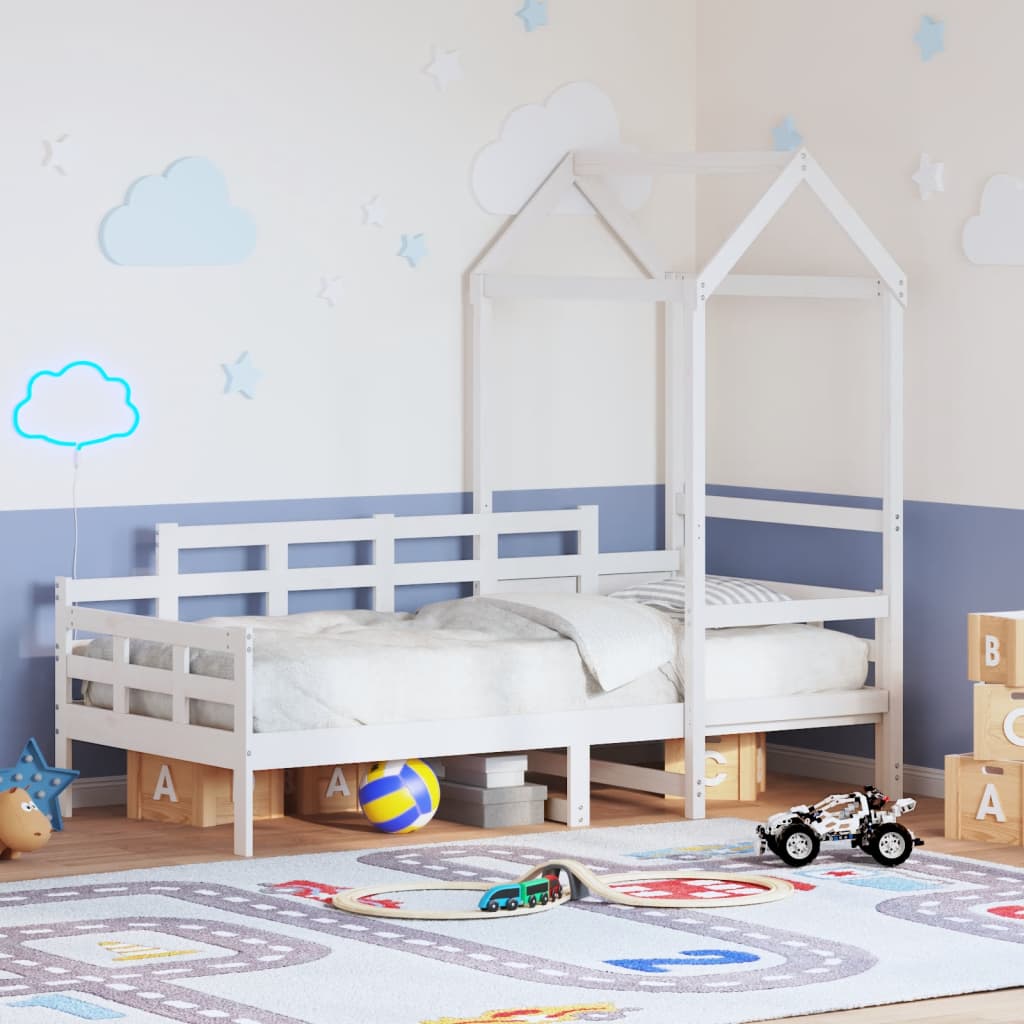 Dnevni krevet s krovom bez madraca bijeli 80x200cm masivno drvo