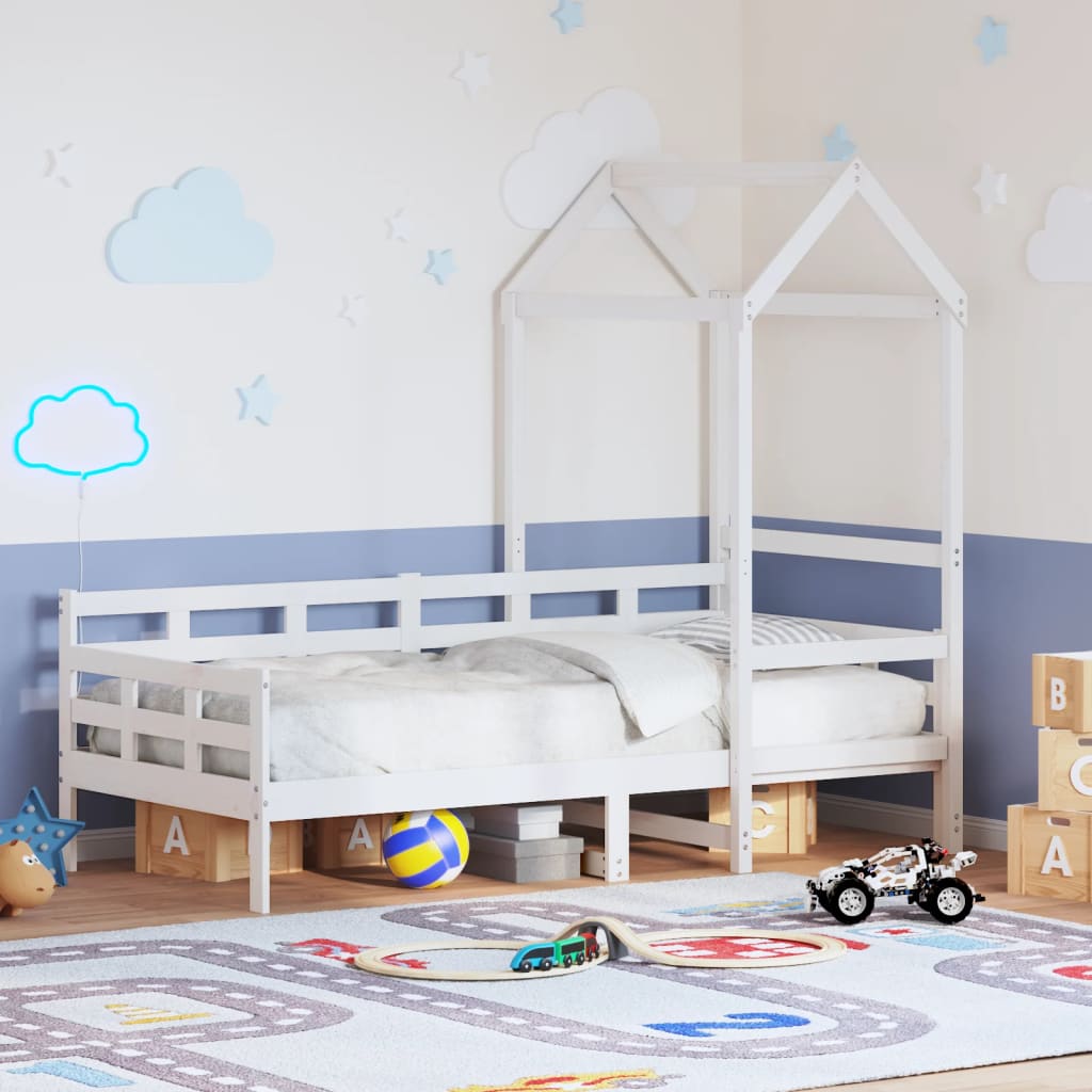 Dnevni krevet s krovom bez madraca bijeli 80x200cm masivno drvo