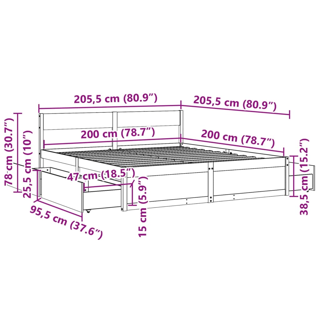 Okvir kreveta bez madraca voštano smeđi 200x200 cm od borovine