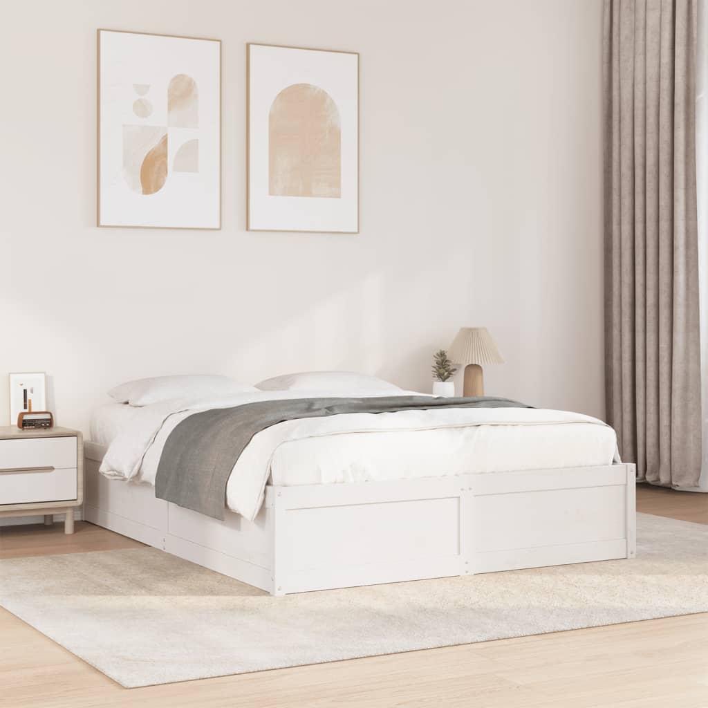 Okvir kreveta bez madraca bijeli 140 x 190 cm masivna borovina