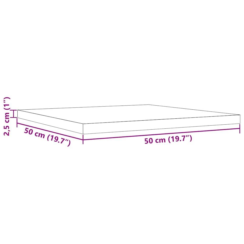 Ploča za stol 50 x 50 x 2,5 cm četvrtasta od masivne borovine