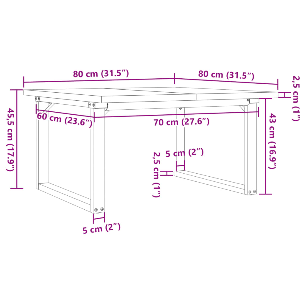 Stolić za kavu O-oblika 80x80x45,5 cm od borovine i čelik