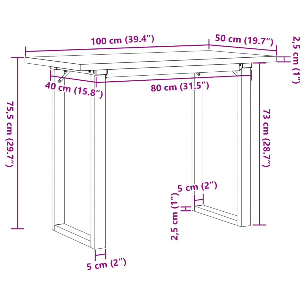 Blagovaonski stol O-oblika 100x50x75,5 cm od borovine i čelik