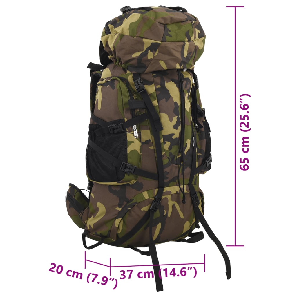 Ruksak za planinarenje maskirno zelena 60 L od tkanine Oxford