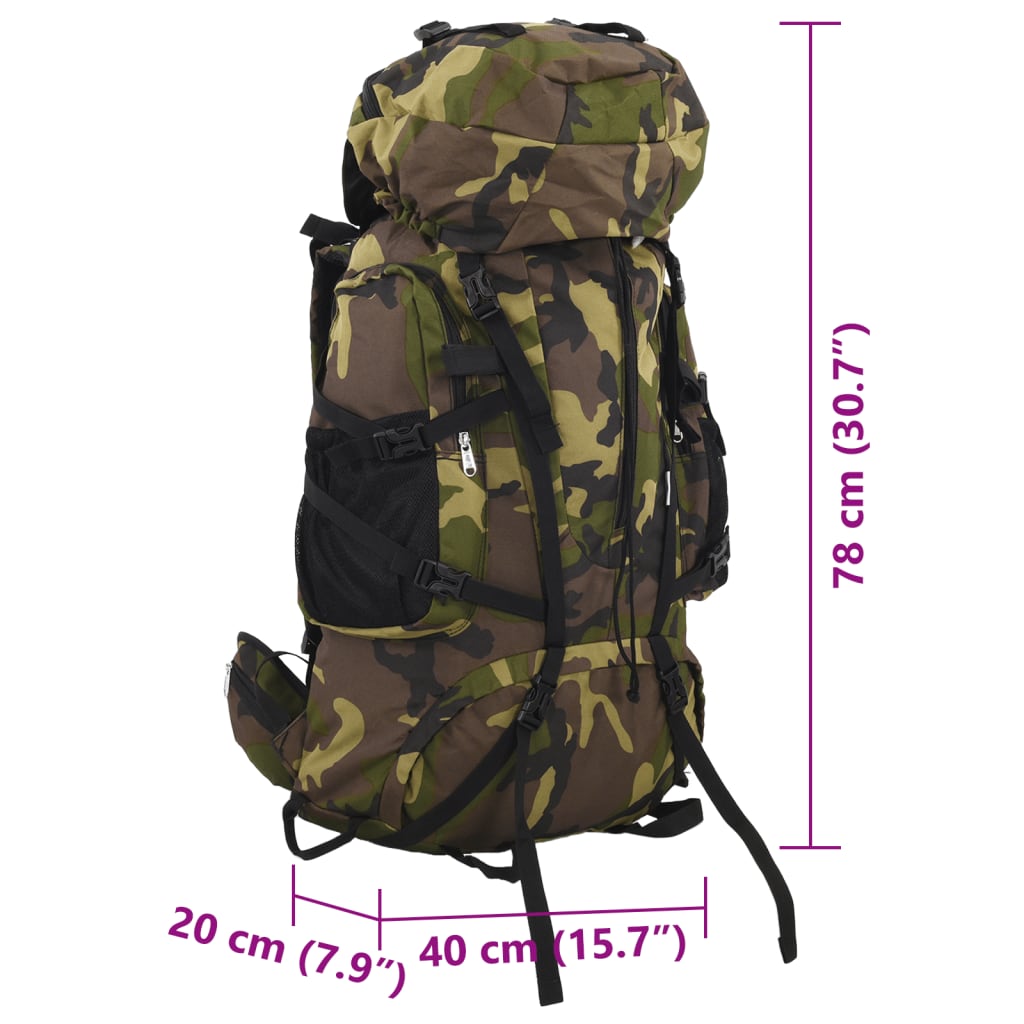 Ruksak za planinarenje maskirno zelena 80 L od tkanine Oxford