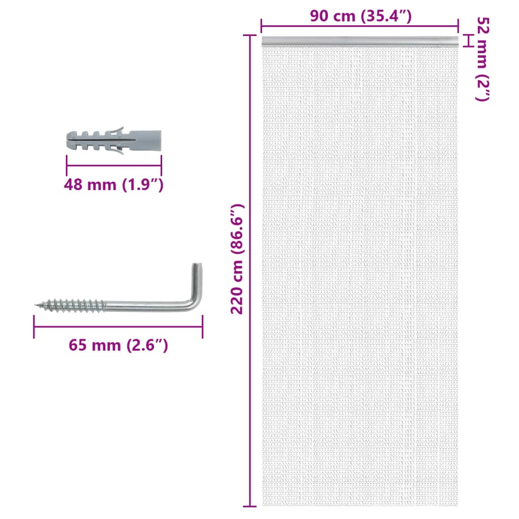 Lančani zastor za zaštitu od muha 90 x 220 cm aluminijski