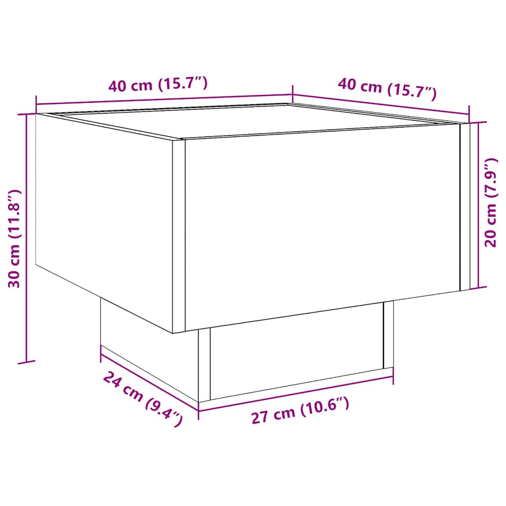 Bočni stolić LED bijeli 40 x 40 x 30 cm od konstruiranog drva