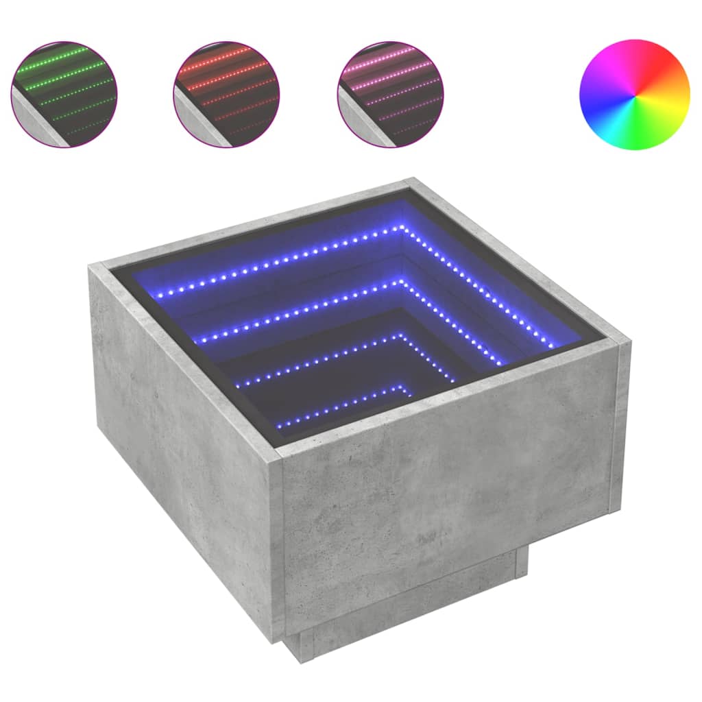 Bočni stolić LED siva boja betona 40x40x30 cm konstruirano drvo