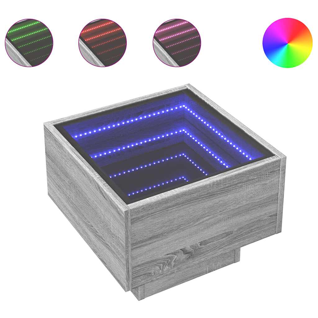 Bočni stolić LED boja hrasta 40 x 40 x 30 cm konstruirano drvo