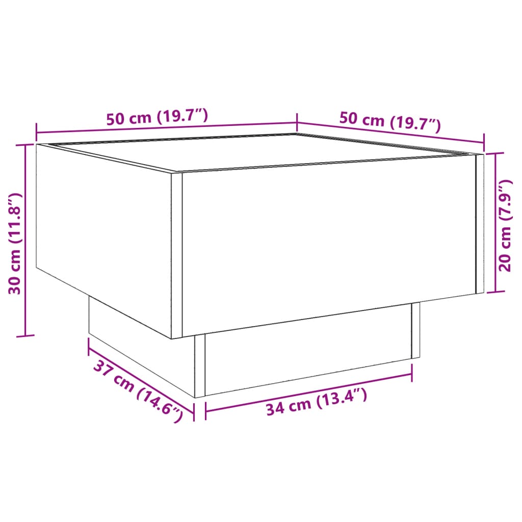 Stolić za kavu LED siva boja betona 50x50x30 cm drveni