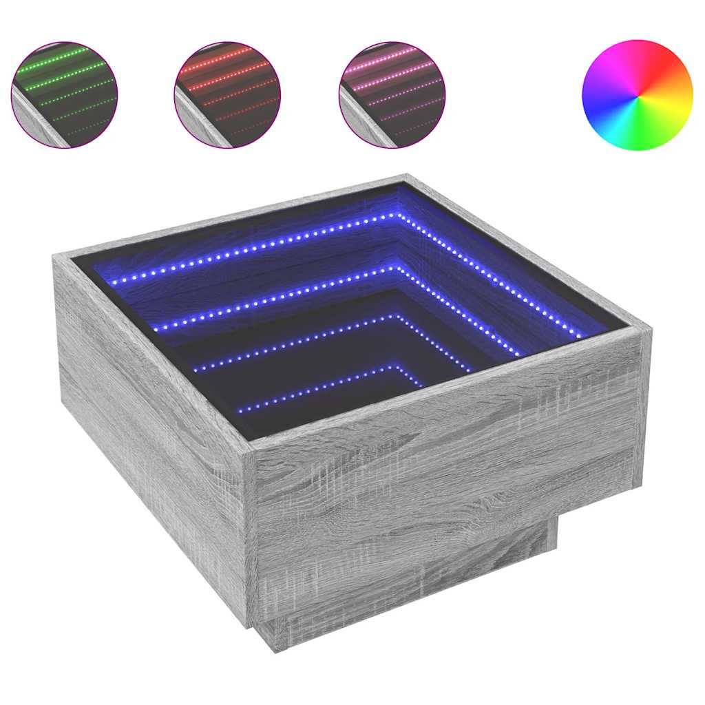 Stolić za kavu LED boja hrasta 50x50x30 cm konstruirano drvo