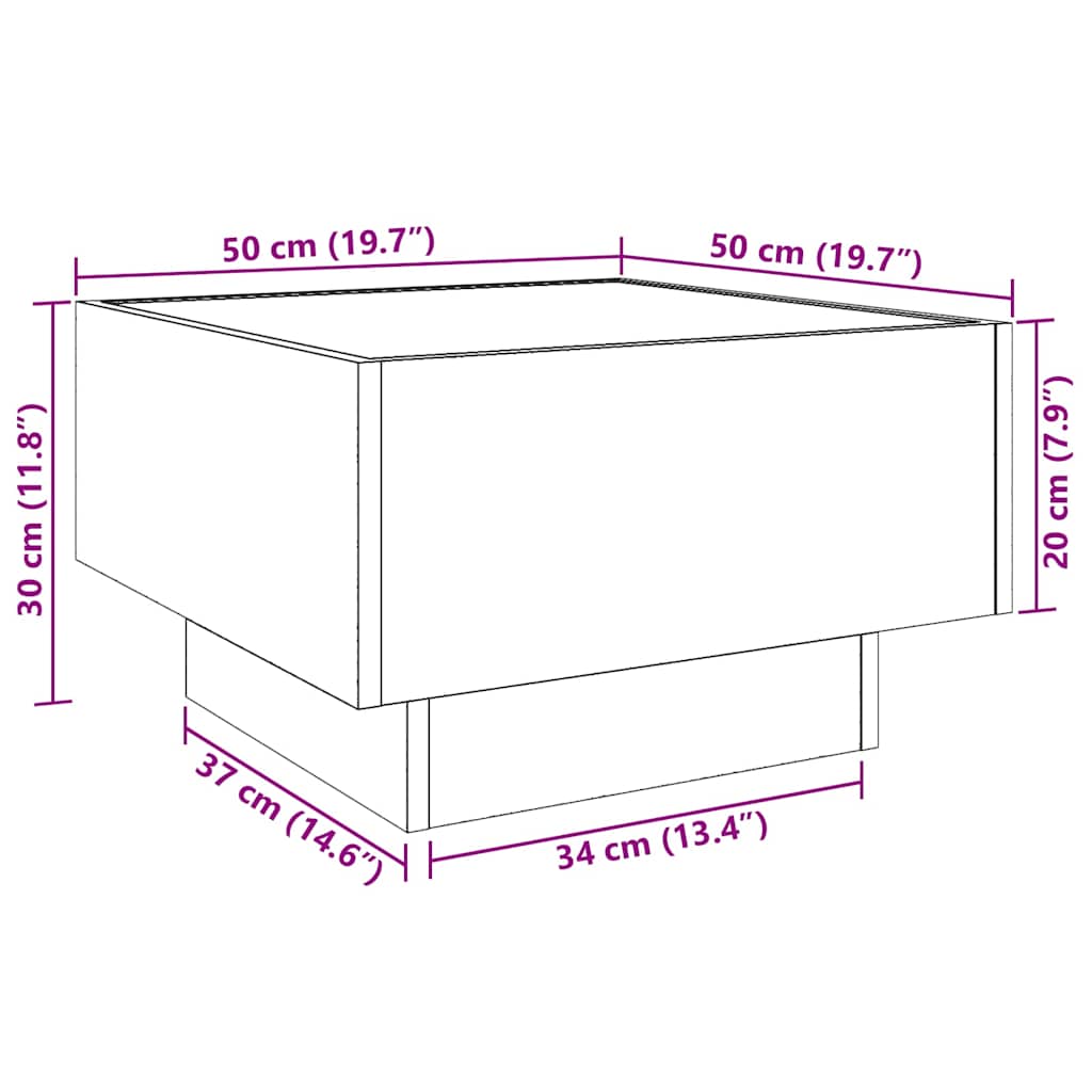 Stolić za kavu LED boja hrasta 50x50x30 cm konstruirano drvo
