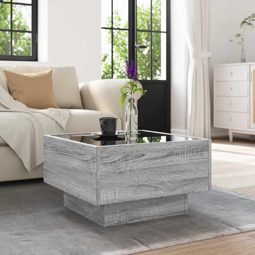 Stolić za kavu LED boja hrasta 50x50x30 cm konstruirano drvo
