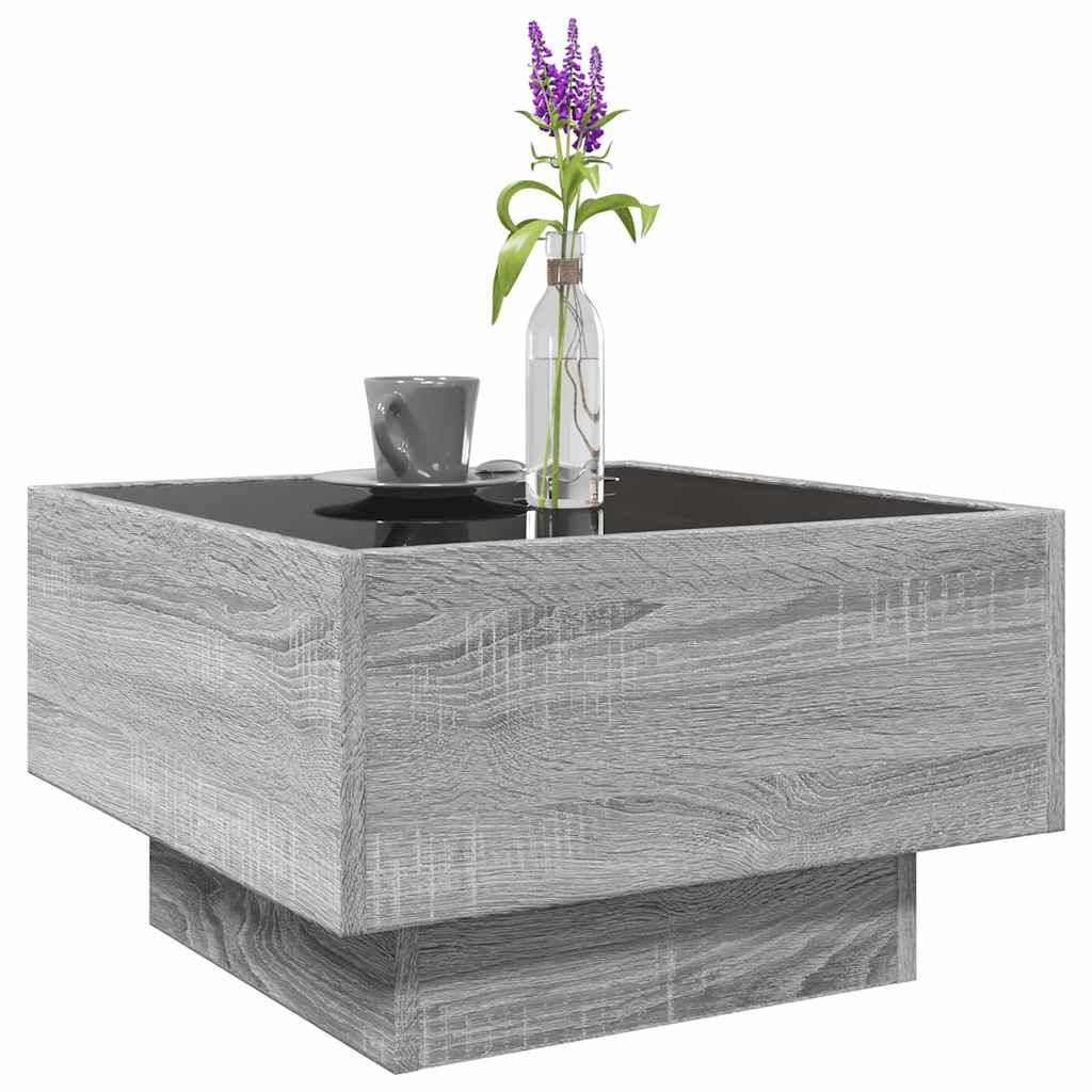 Stolić za kavu LED boja hrasta 50x50x30 cm konstruirano drvo