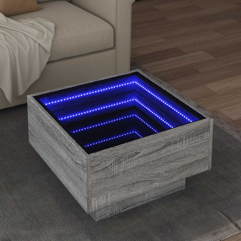 Stolić za kavu LED boja hrasta 50x50x30 cm konstruirano drvo