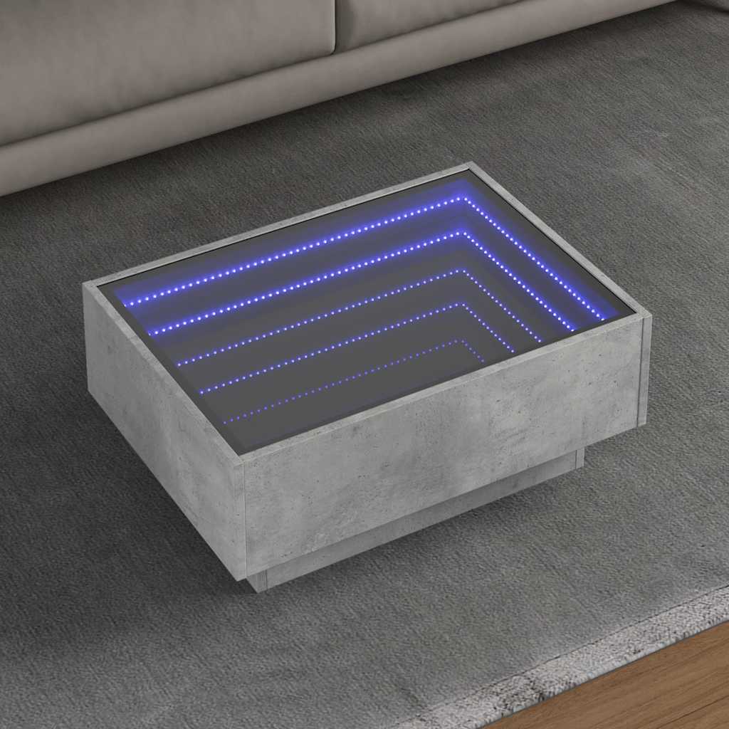 Stolić za kavu LED siva boja betona 70x50x30 cm drveni