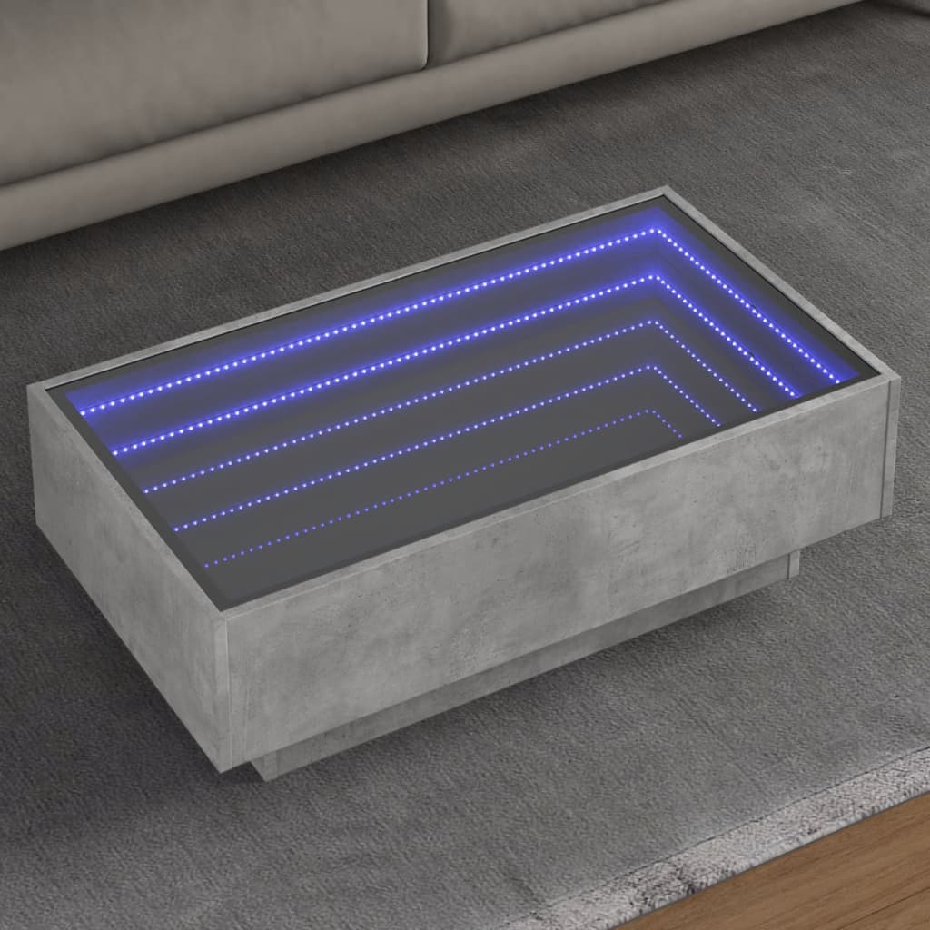 Stolić za kavu LED siva boja betona 90x50x30 cm drveni