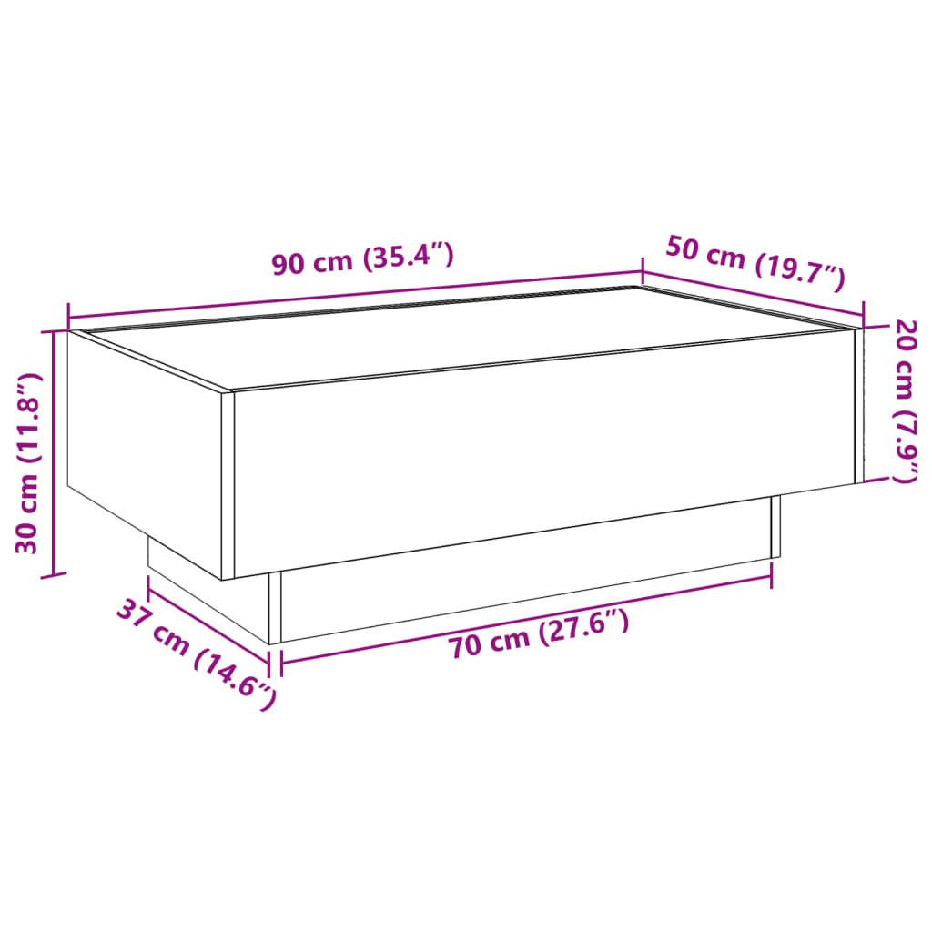 Stolić za kavu LED boja hrasta 90x50x30 cm konstruirano drvo