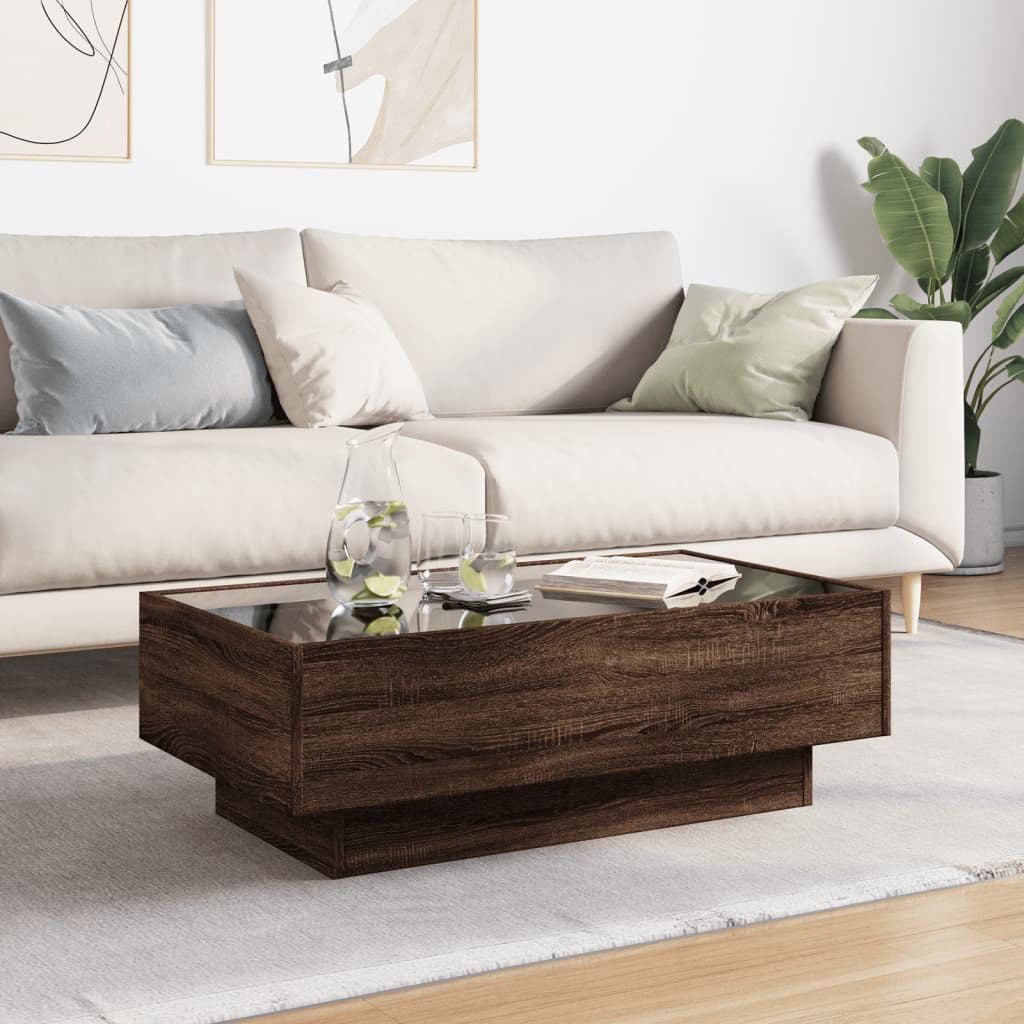 Stolić za kavu LED boja hrasta 90x50x30 cm konstruirano drvo