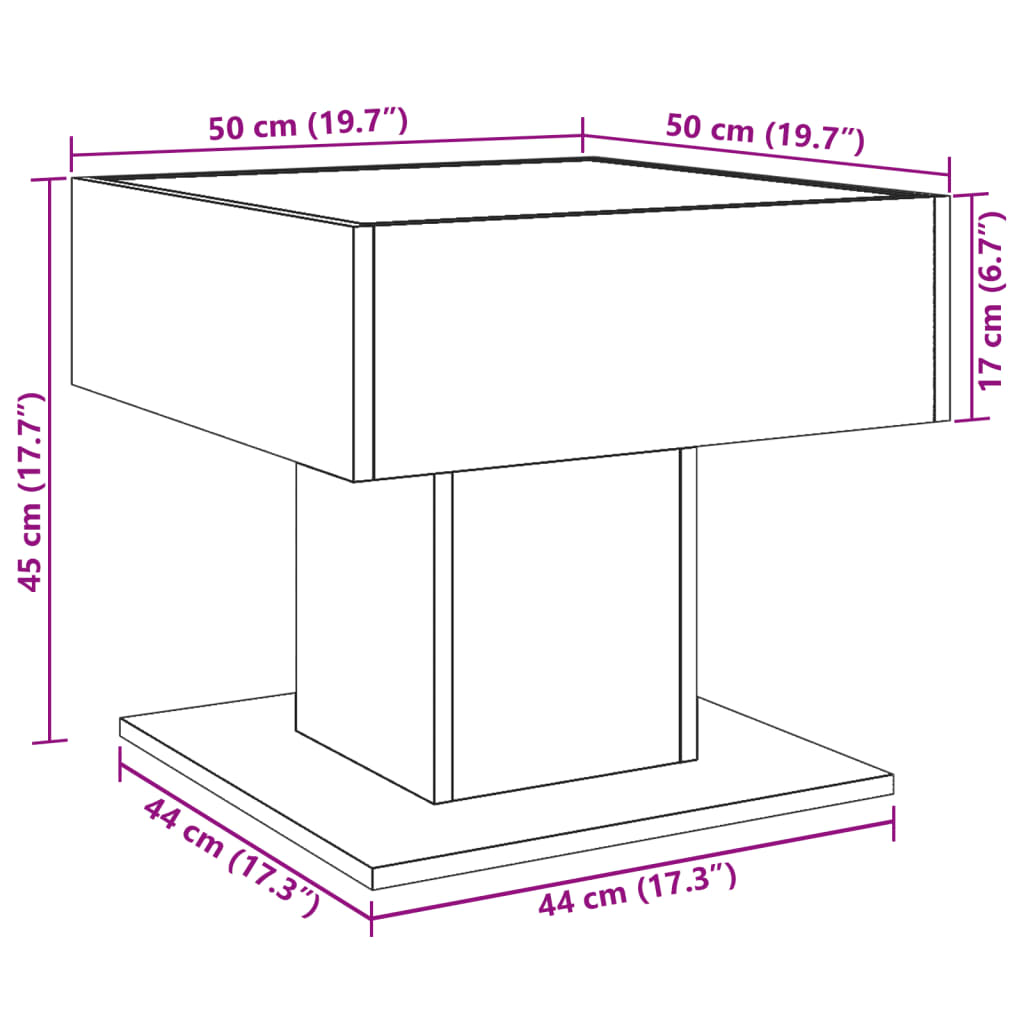 Stolić za kavu LED boja hrasta 50x50x45 cm konstruirano drvo