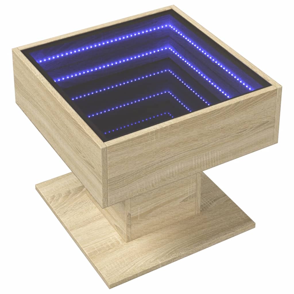 Stolić za kavu LED boja hrasta 50x50x45 cm konstruirano drvo