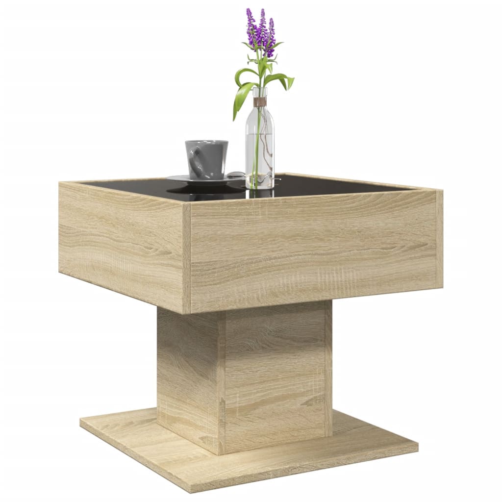 Stolić za kavu LED boja hrasta 50x50x45 cm konstruirano drvo