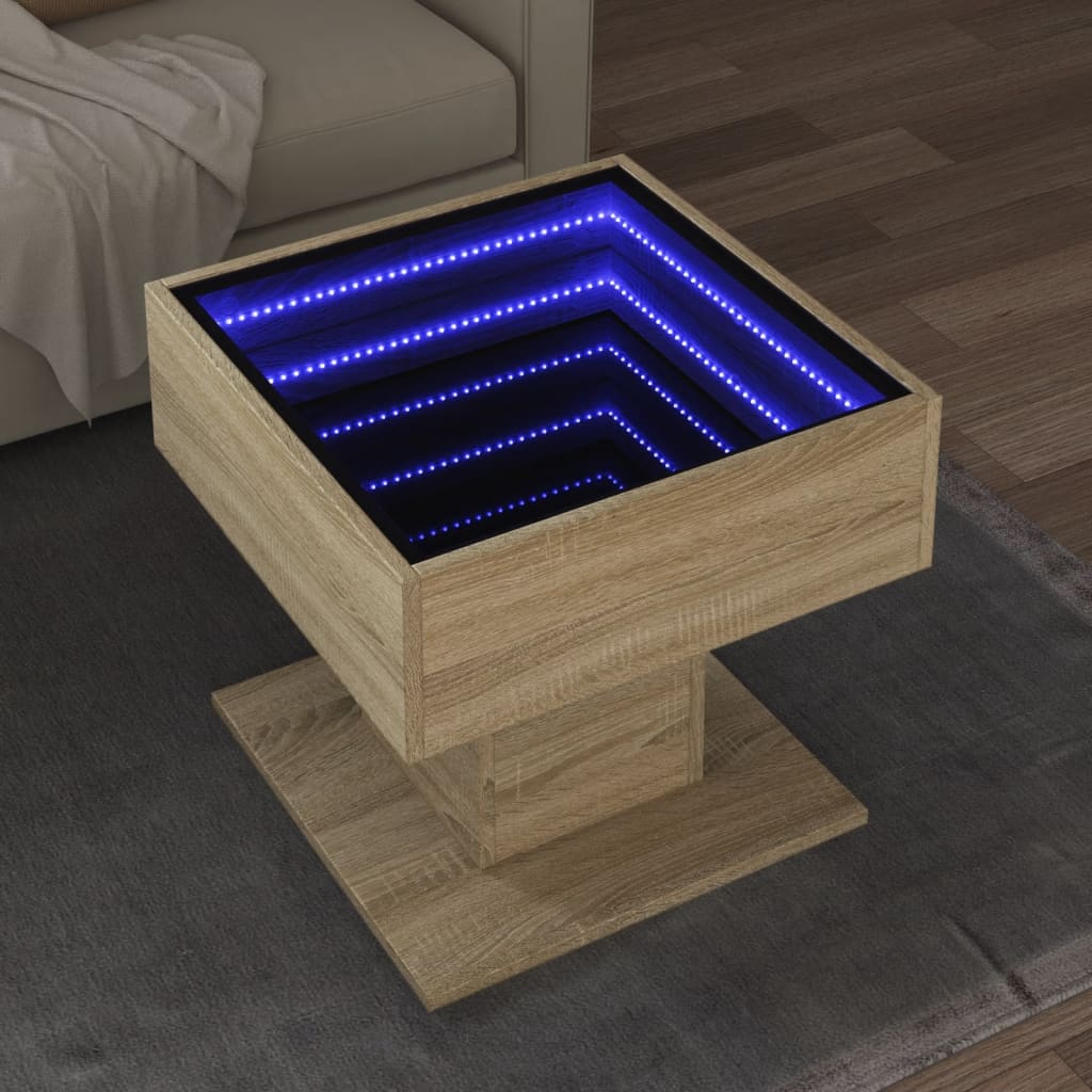 Stolić za kavu LED boja hrasta 50x50x45 cm konstruirano drvo
