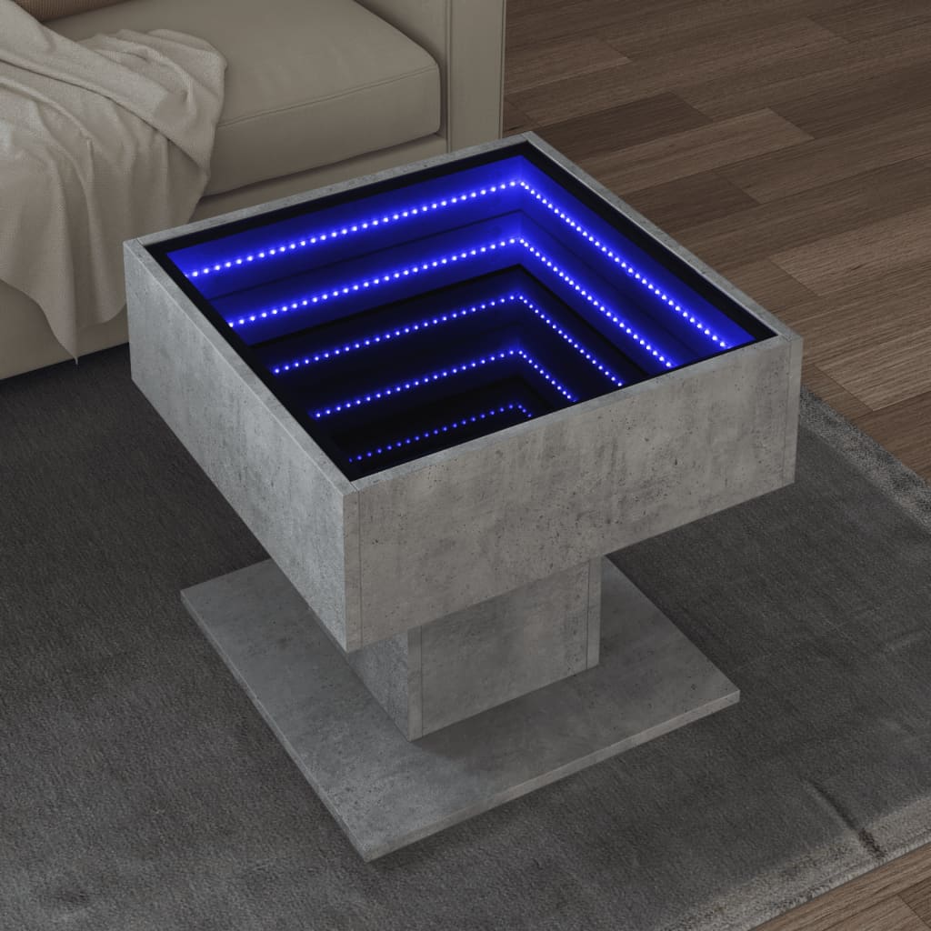 Stolić za kavu LED siva boja betona 50x50x45 cm drveni