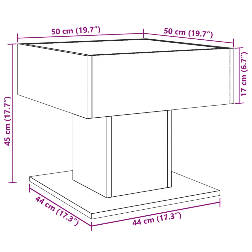 Stolić za kavu LED boja hrasta 50x50x45 cm konstruirano drvo