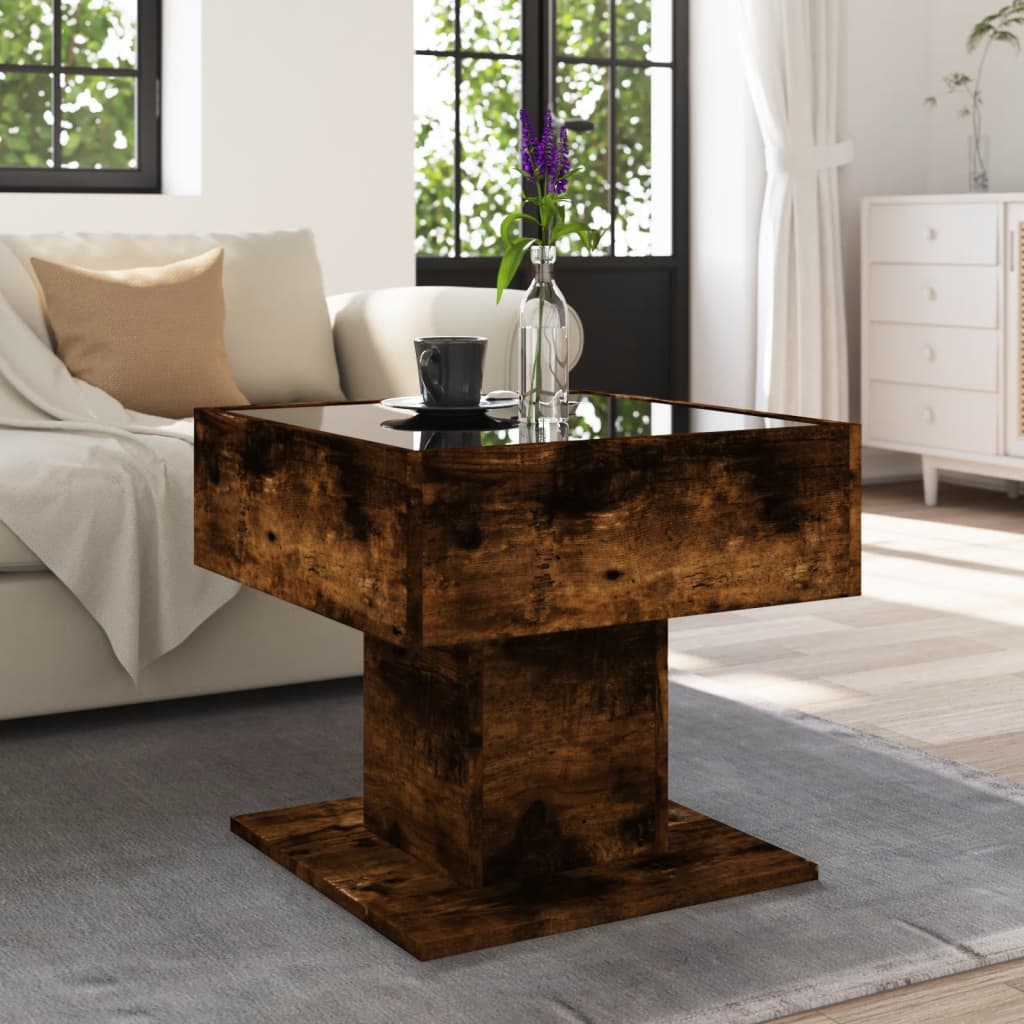 Stolić za kavu LED boja hrasta 50x50x45 cm konstruirano drvo