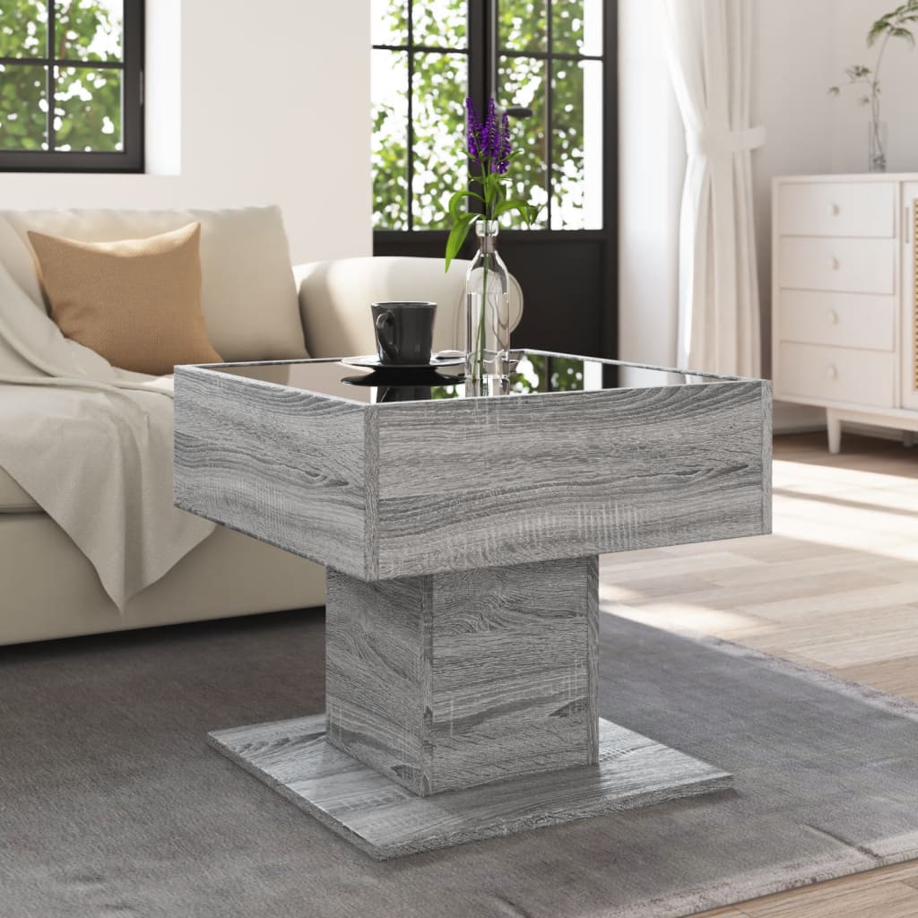 Stolić za kavu LED boja hrasta 50x50x45 cm konstruirano drvo