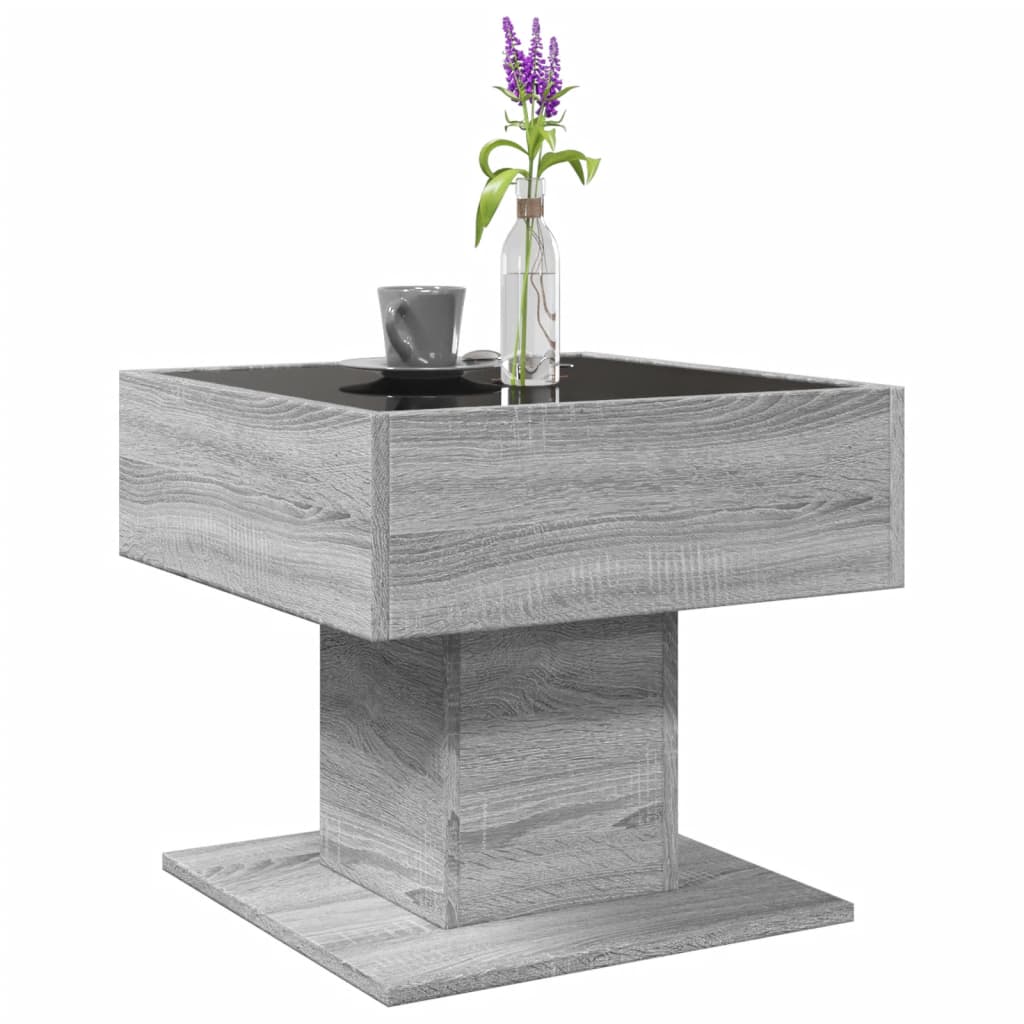 Stolić za kavu LED boja hrasta 50x50x45 cm konstruirano drvo