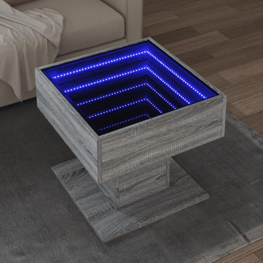 Stolić za kavu LED boja hrasta 50x50x45 cm konstruirano drvo