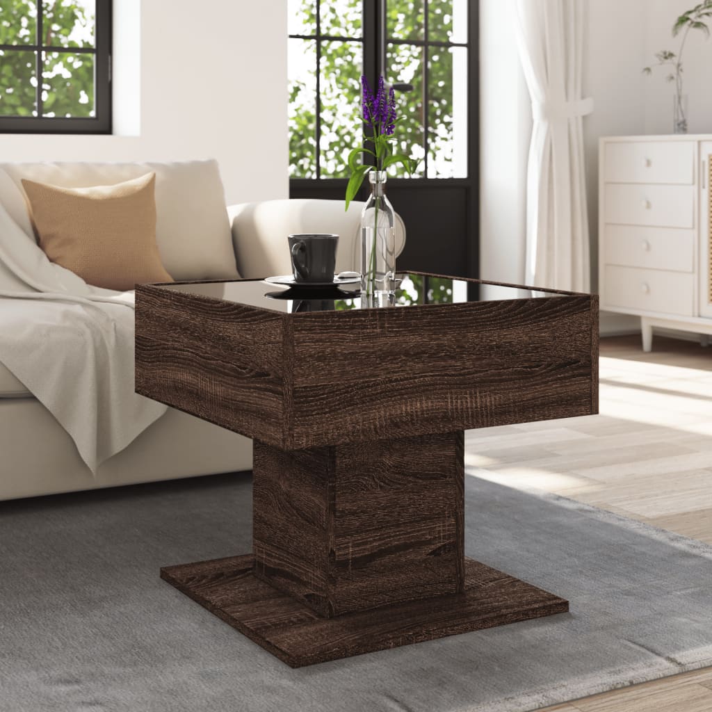 Stolić za kavu LED boja hrasta 50x50x45 cm konstruirano drvo