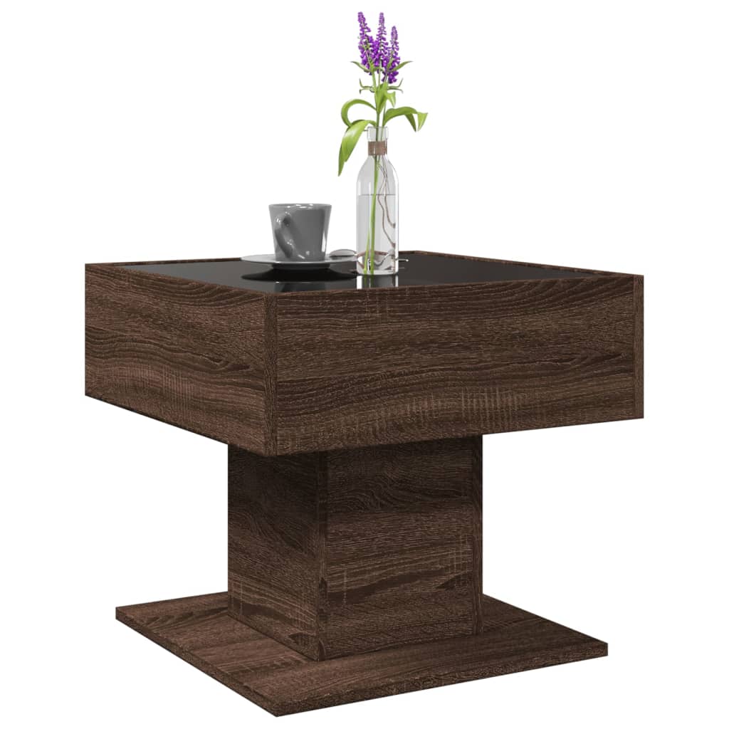 Stolić za kavu LED boja hrasta 50x50x45 cm konstruirano drvo