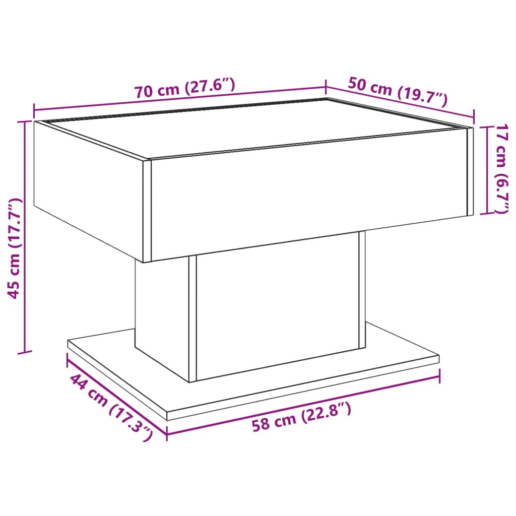 Stolić za kavu LED boja hrasta 70x50x45 cm konstruirano drvo