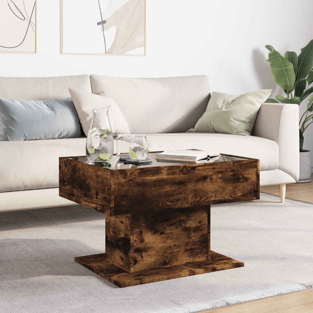 Stolić za kavu LED boja hrasta 70x50x45 cm konstruirano drvo