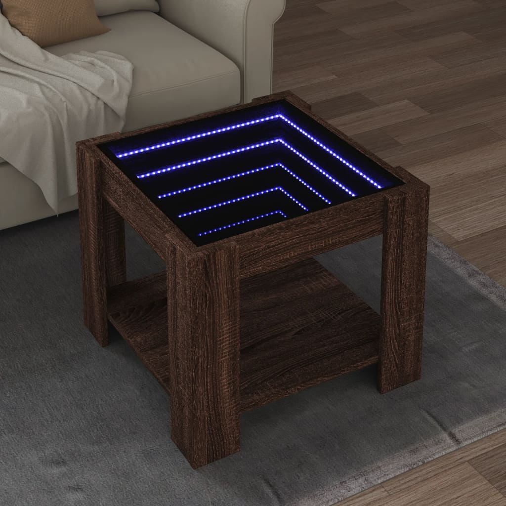 Stolić za kavu LED boja hrasta 53x53x45 cm konstruirano drvo