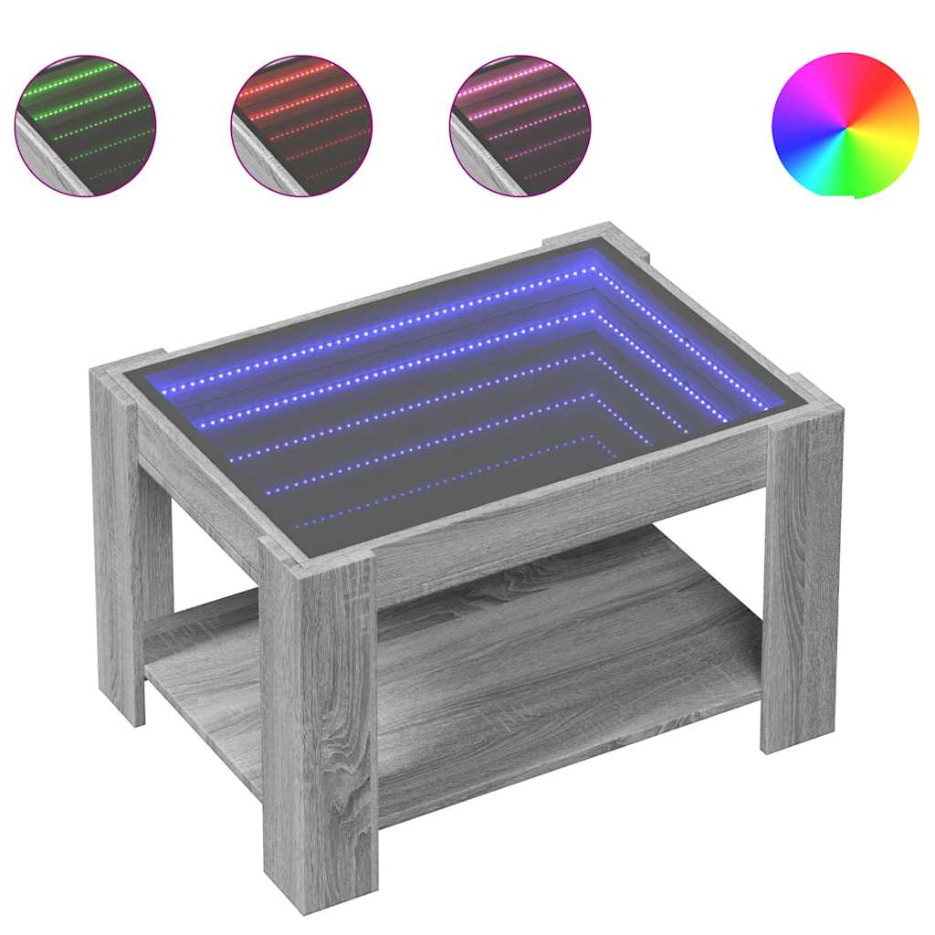 Stolić za kavu LED boja hrasta 73x53x45 cm konstruirano drvo