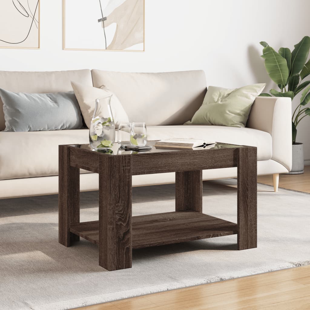 Stolić za kavu LED smeđa boja hrasta 73x53x45 cm drveni