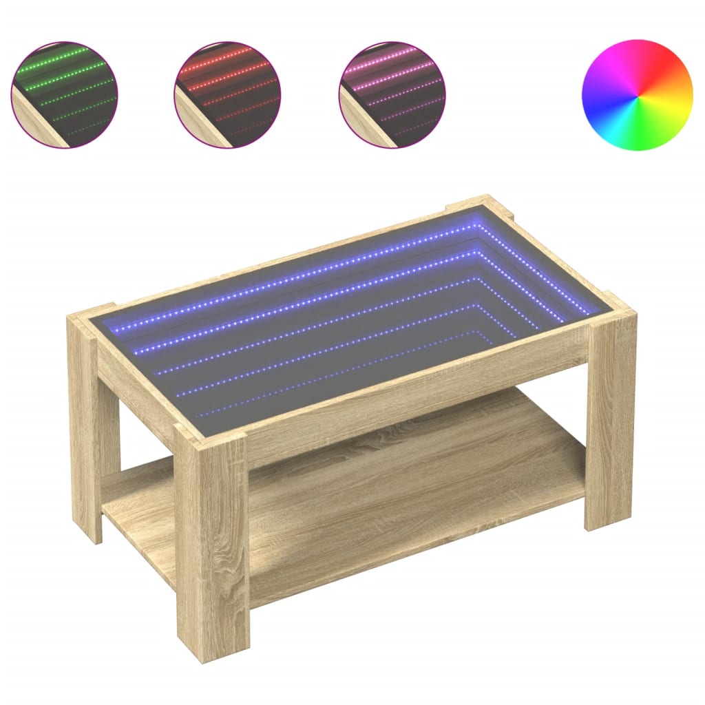 Stolić za kavu LED boja hrasta 93x53x45 cm konstruirano drvo