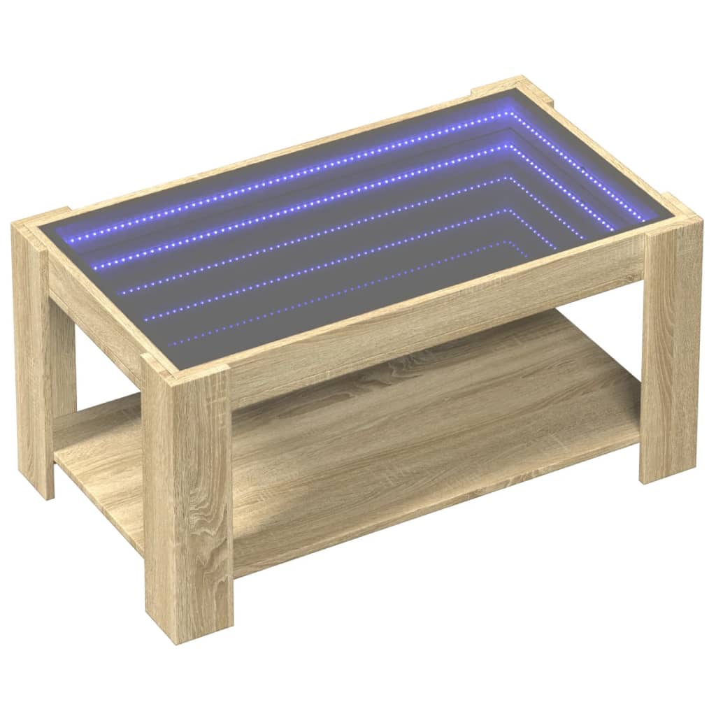Stolić za kavu LED boja hrasta 93x53x45 cm konstruirano drvo