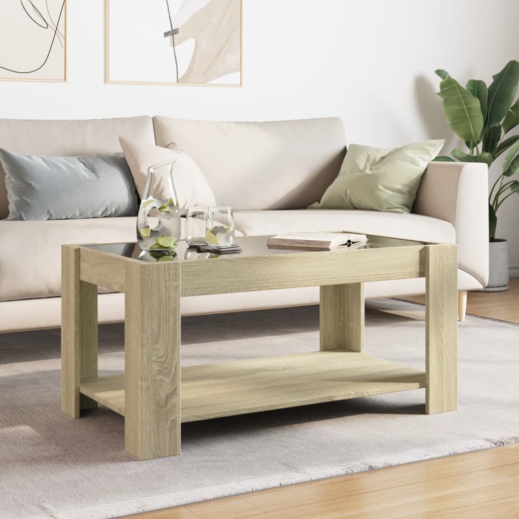 Stolić za kavu LED boja hrasta 93x53x45 cm konstruirano drvo