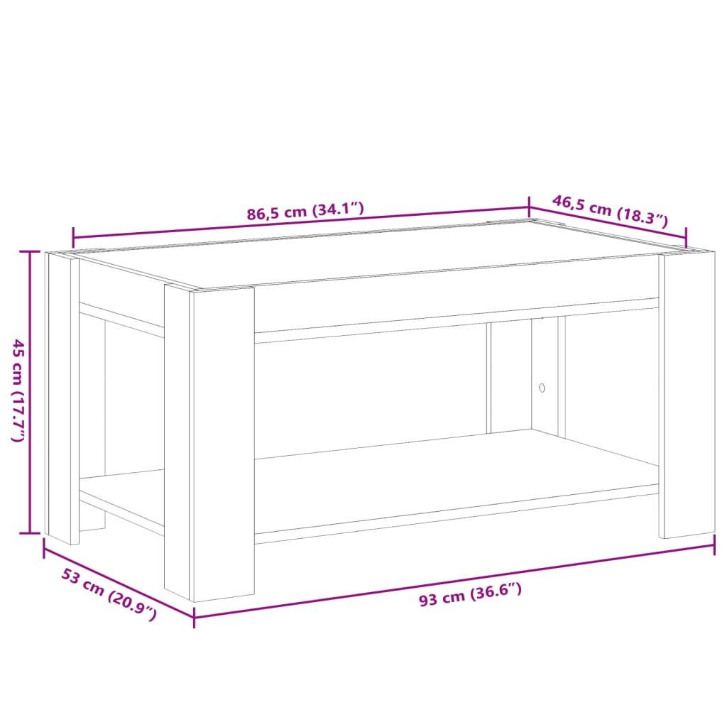 Stolić za kavu LED boja hrasta 93x53x45 cm konstruirano drvo