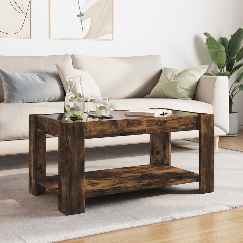 Stolić za kavu LED boja hrasta 93x53x45 cm konstruirano drvo