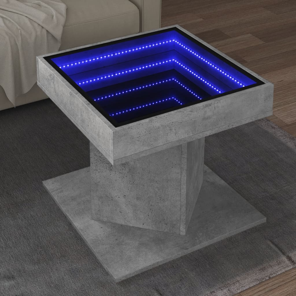 Stolić za kavu LED siva boja betona 50x50x45 cm drveni