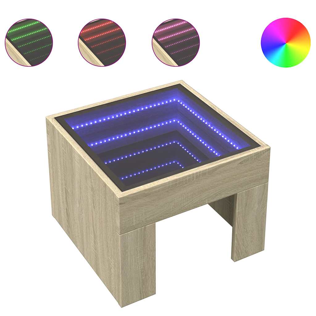 Stolić s beskonačnim LED svjetlima boja hrasta 40x40x30 cm