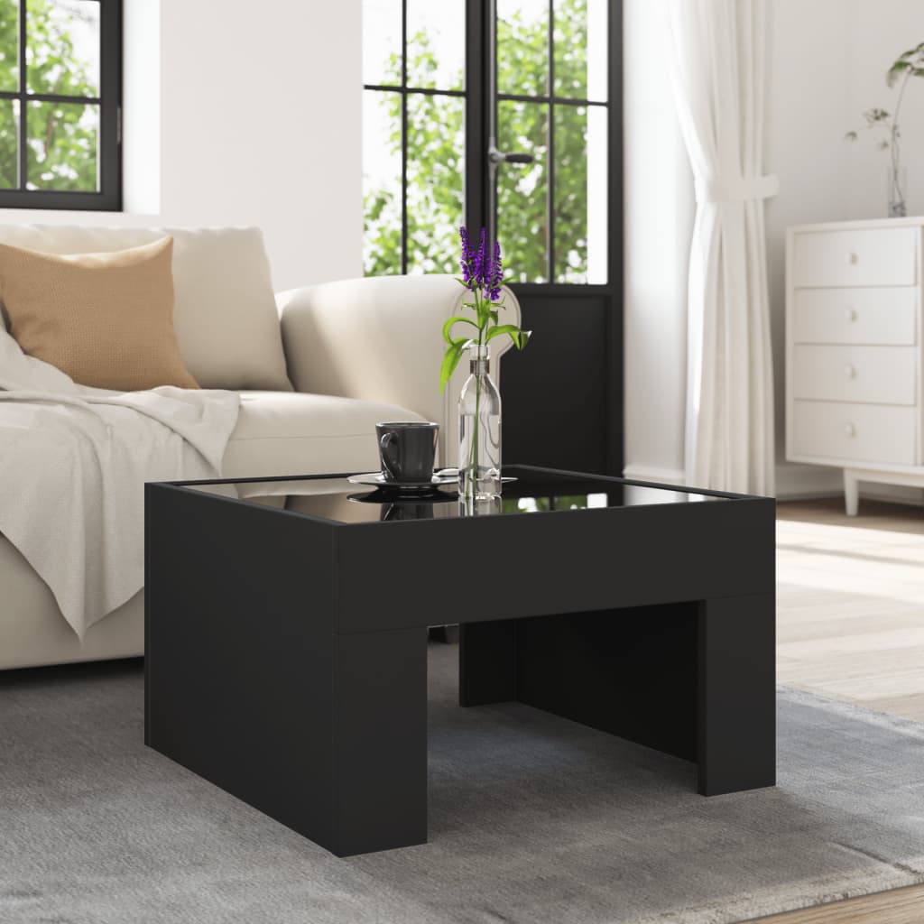 Stolić za kavu s beskonačnim LED svjetlima crni 50x50x30 cm